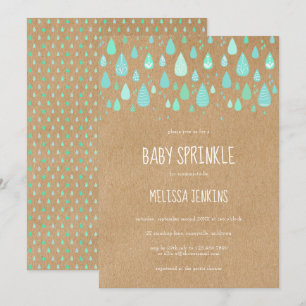 Cute Raindrops Baby Sprinkle Rustic Kraft Boho Invitation