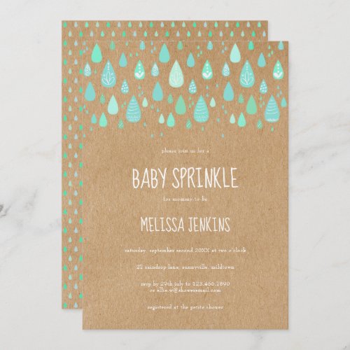 Cute Raindrops Baby Sprinkle Rustic Kraft Boho Invitation