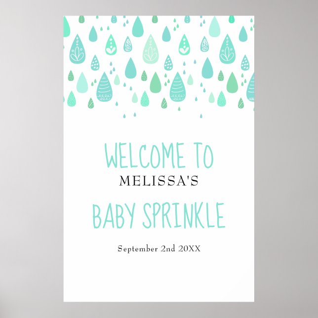 Cute Raindrops Baby Sprinkle / Shower Welcome Poster (Front)