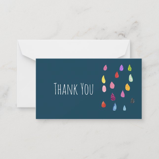 Cute raindrops colorful rain art note card (Front)