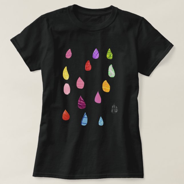 Cute raindrops colorful rain art T-Shirt (Design Front)