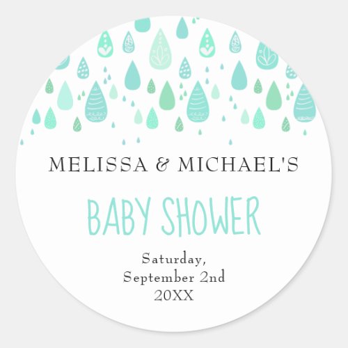 Cute Raindrops Couples Baby Shower  Sprinkle Classic Round Sticker