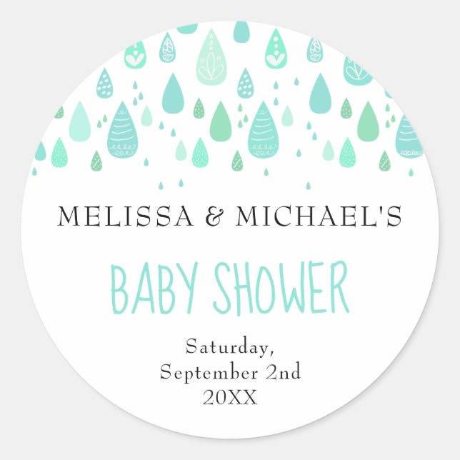 Cute Raindrops Couples Baby Shower / Sprinkle Classic Round Sticker (Front)