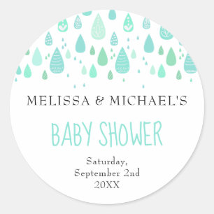 Cute Raindrops Couples Baby Shower / Sprinkle Classic Round Sticker