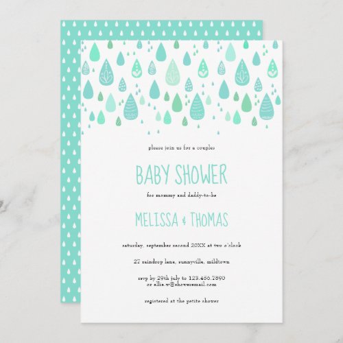 Cute Raindrops Couples Baby Shower  Sprinkle Invitation