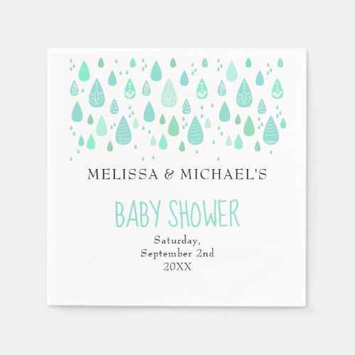 Cute Raindrops Couples Baby Shower  Sprinkle Napkins