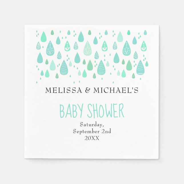 Cute Raindrops Couples Baby Shower / Sprinkle Napkins (Front)
