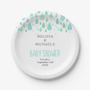 Cute Raindrops Couples Baby Shower / Sprinkle Paper Plates