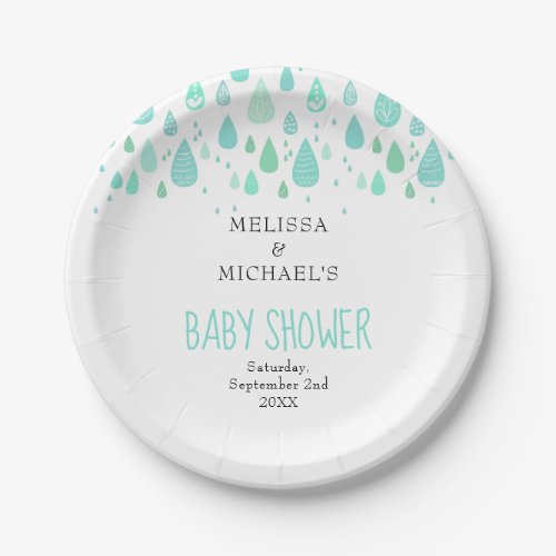 Cute Raindrops Couples Baby Shower  Sprinkle Paper Plates