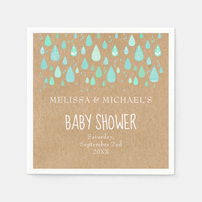 Cute Raindrops Couples Baby Shower/Sprinkle Rustic Napkins (Front)