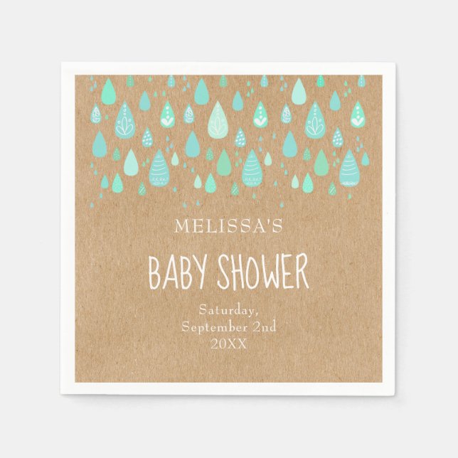 Cute Raindrops Couples Baby Shower/Sprinkle Rustic Napkins (Front)
