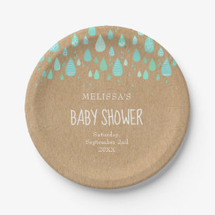 Cute Raindrops Couples Baby Shower/Sprinkle Rustic Paper Plates