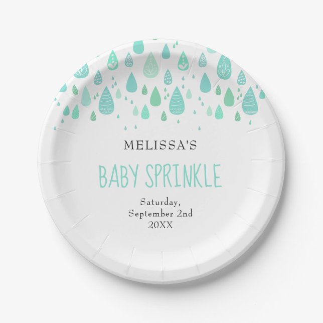 Cute Raindrops Couples Baby Sprinkle / Shower Paper Plates (Front)