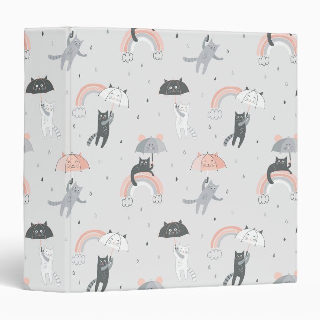 Cute Raining Cats Pattern 3 Ring Binder (Front/Spine)
