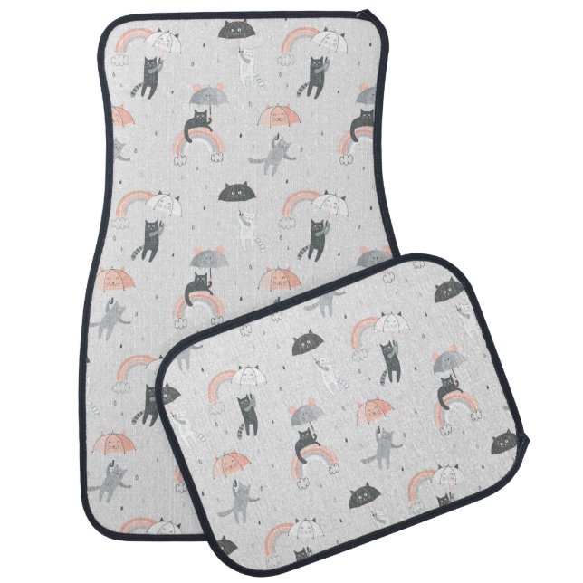 Cute Raining Cats Pattern Car Floor Mat (Set)