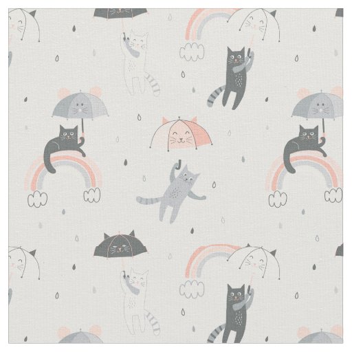 Cute Raining Cats Pattern Fabric