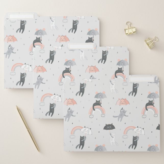 Cute Raining Cats Pattern File Folder (Set)