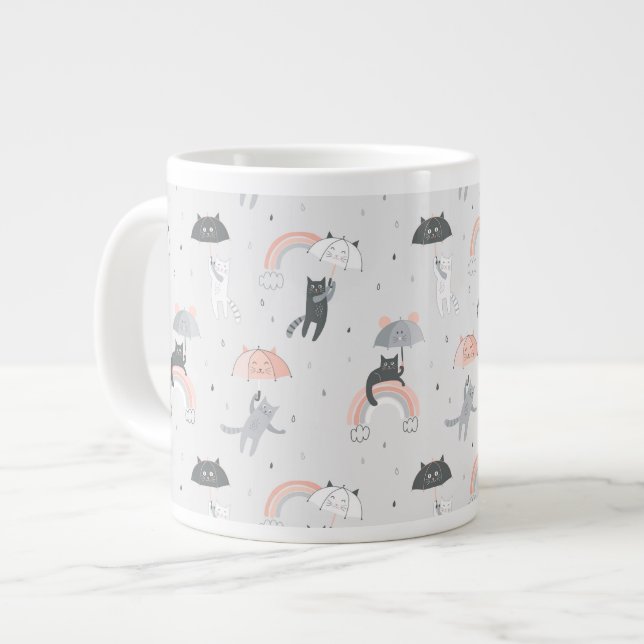 Cute Raining Cats Pattern Giant Coffee Mug (Front Left)