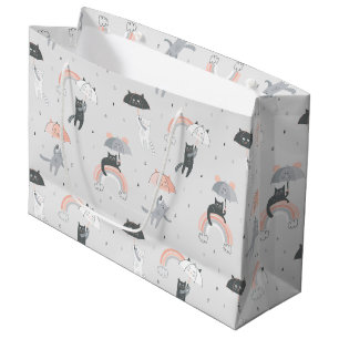 Cute Raining Cats Pattern Large Gift Bag