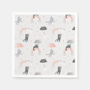 Cute Raining Cats Pattern Napkins