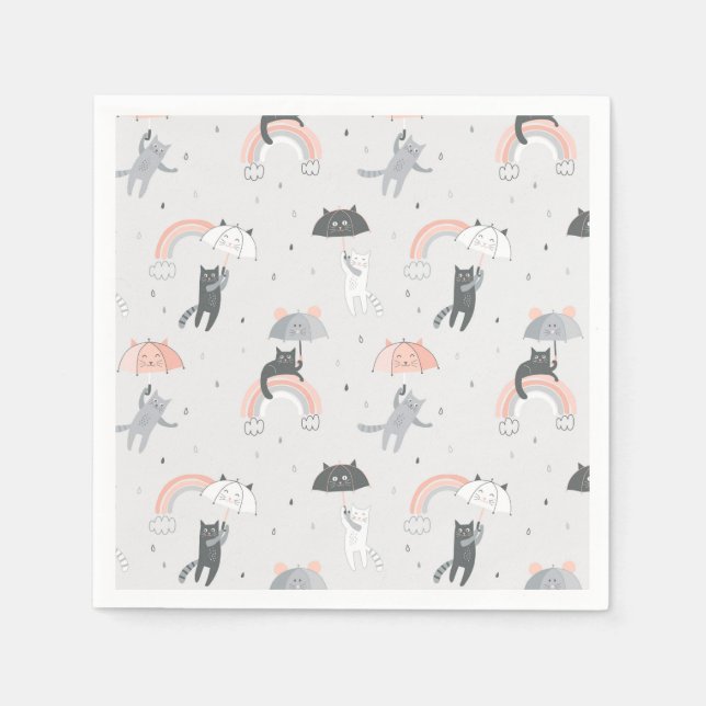 Cute Raining Cats Pattern Napkins (Front)