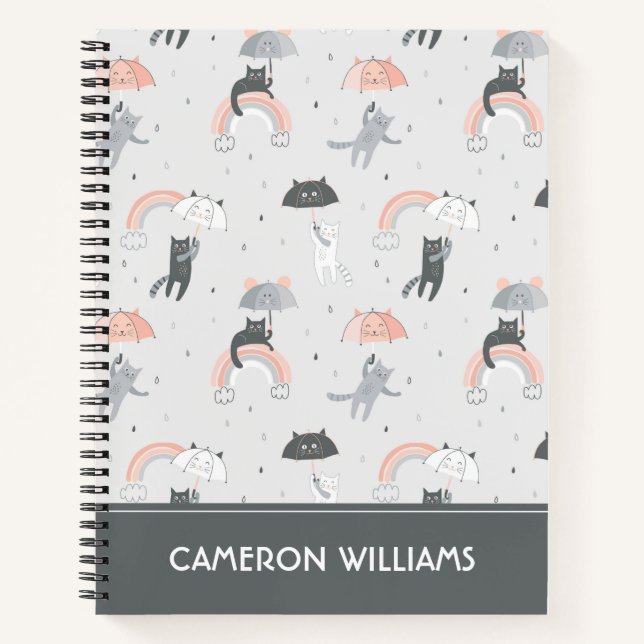 Cute Raining Cats Pattern Notebook (Front)