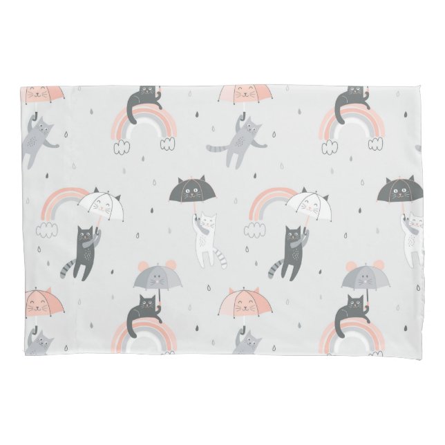 Cute Raining Cats Pattern Pillow Case (Front)