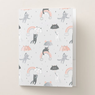 Cute Raining Cats Pattern Pocket Folder
