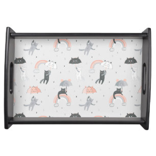 Cute Raining Cats Pattern Serving Tray