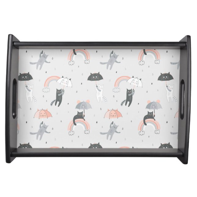 Cute Raining Cats Pattern Serving Tray (Front)