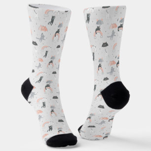 Cute Raining Cats Pattern Socks