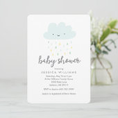 Cute Rainy Cloud Baby Shower Invitation in Blue (Standing Front)