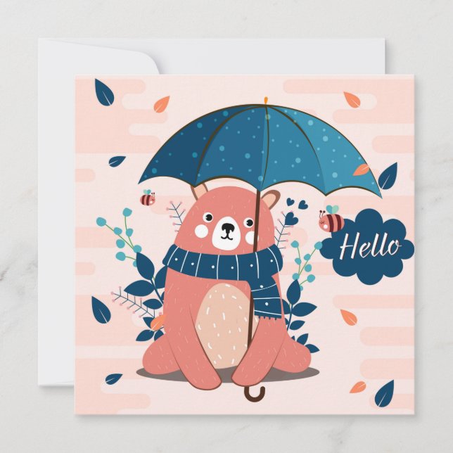 Cute Rainy Day Bear Holiday Card (Front)