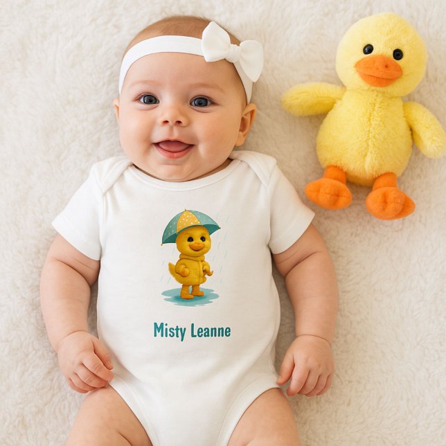 Cute Rainy Day Duckling Yellow  Baby Bodysuit (Cute Duck for Kids One Piece Outfir)