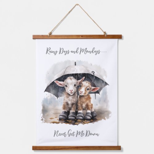 Cute Rainy Day Goats  Hanging Tapestry