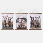 Cute Rainy Day Goats  Hanging Tapestry (Triple)