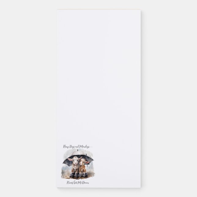 Cute Rainy Day Goats Magnetic Notepad (Front)