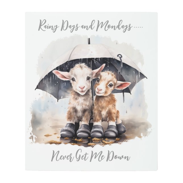 Cute Rainy Day Goats  Metal Print (Front)