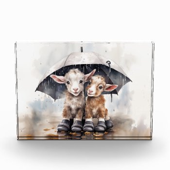 Cute Rainy Day Goats  Photo Block by getyergoat at Zazzle
