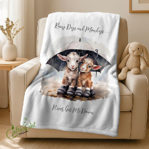 Cute Rainy Day Goats Sherpa Blanket