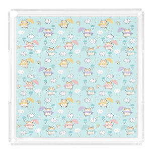 Cute Rainy Day Pattern Acrylic Tray