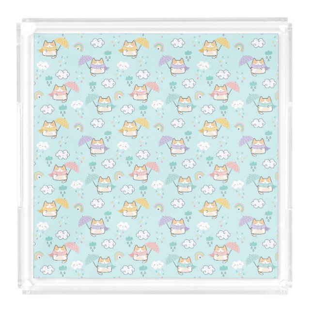 Cute Rainy Day Pattern Acrylic Tray (Front)