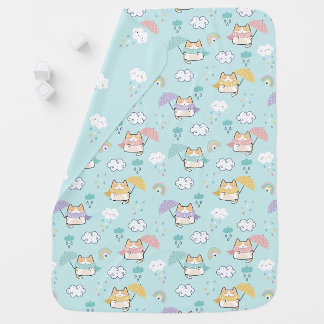 Cute Rainy Day Pattern - Baby Blanket (In Situ)