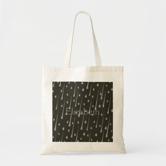 Cute Rainy Day Personalized Sepia Brown Tote Bag (Front)