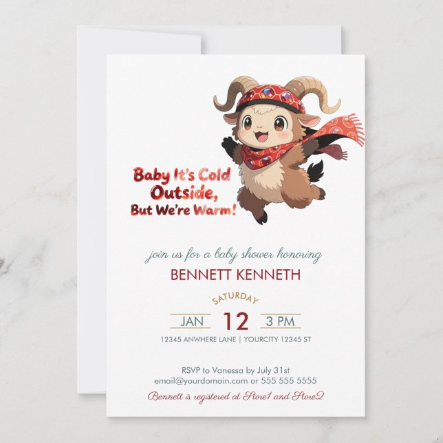 Cute Ram Winter Baby Shower Invitation (Front)