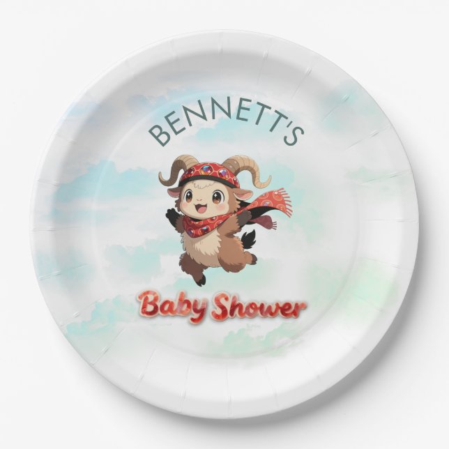 Cute Ram Winter Baby Shower Paper Plate (Front)