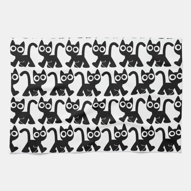 Cute Rambling Cartoon Cat Kitchen Towel (Horizontal)