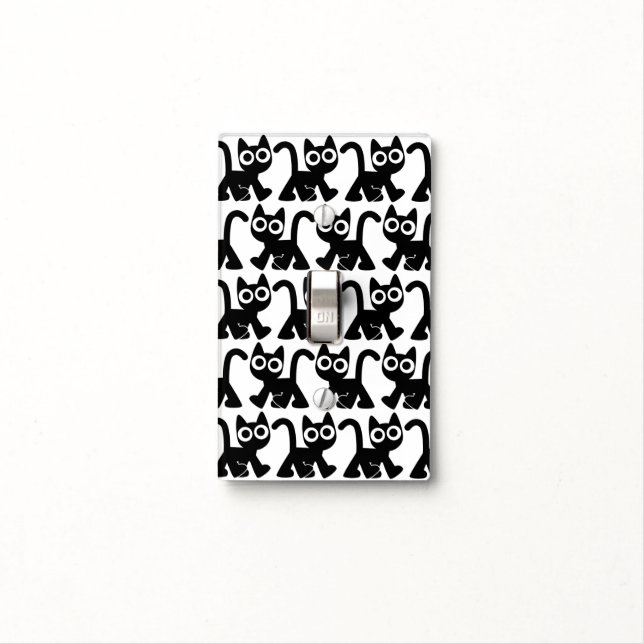 Cute Rambling Cartoon Cat Light Switch Cover (In Situ)