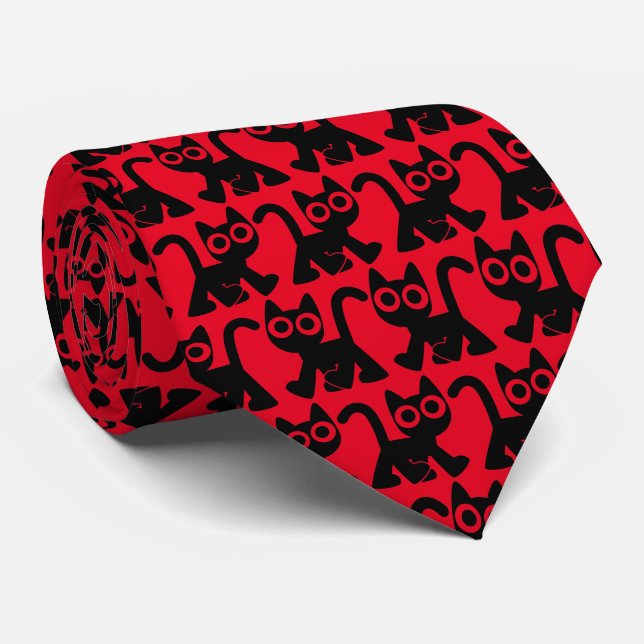 Cute Rambling Cartoon Cat Tie (Rolled)