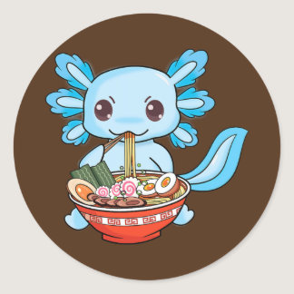 Cute Ramen Axolotl Japanese Anime Noodles Kids Classic Round Sticker